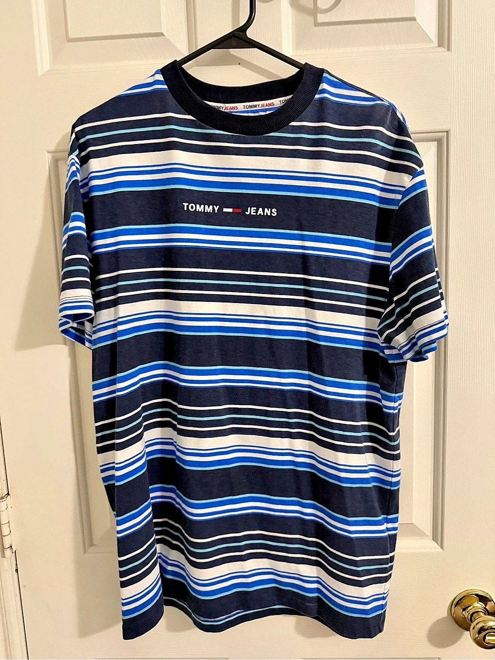 Tommy Jeans Men's Striped Short Sleeve Tee in Blue & White
